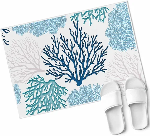 Tapete de baño azul océano, coral, suave, para baño, ducha, bañera, cocina, puerta, lavable, tapete para dormitorio, lavandería, pasillo, color