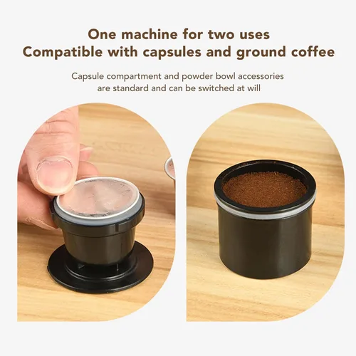Miniatura 2 de Cafetera portátil, cafetera de café expreso, funciona manualmente, cafetera de cápsula de mano de 3.4 fl oz tipo C recargable para viajes al aire