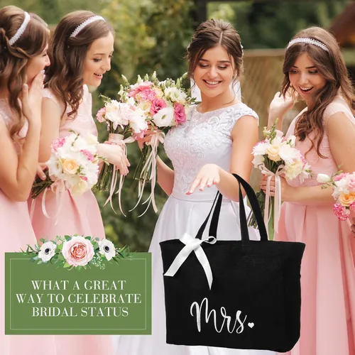 Miniatura 2 de Bolsa de mano para novia con bolsa de maquillaje, juego de poliéster MRS para mujer, grande, negro, regalos de boda, Negro -, Grande