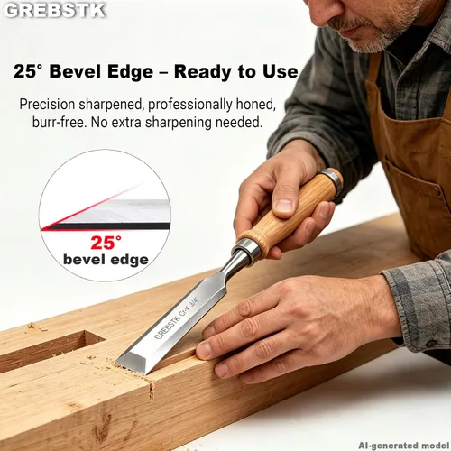 Miniatura 7 de GREBSTK Juego de 4 cinceles de madera con borde biselado de acero CRV y tapas de seguridad para carpintería y proyectos de bricolaje de 1/4", 1/2