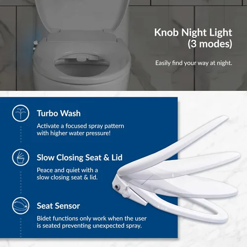 Miniatura 8 de Bio Bidet BB500 Asiento de Bidé Eléctrico Calentado con Lavado de Agua Caliente, Luz Nocturna, Diseño de Bajo Perfil, Alargado