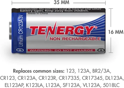 Miniatura 4 de Tenergy Batería de litio CR123A de 3V, baterías de celda CR123A de alto rendimiento de 1500mAh, baterías protegidas con PTC para cámaras