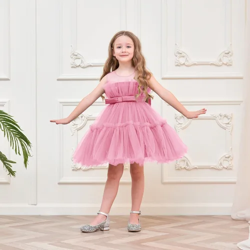 Miniatura 5 de Miipat Vestido de niña de flores para bebé, boda, fiesta, tul, princesa, vestido de baile, vestido formal con lazo para la cabeza