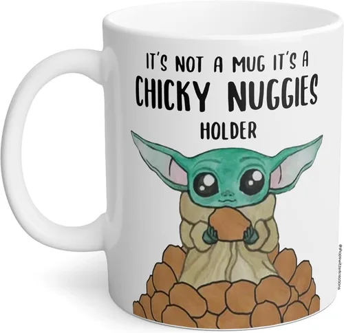 BabyYoda Taza de café – Lindo alien verde – Soporte para nuggies Chicky – Taza de café Grogu – Taza de pollo Nuggets – Novedad divertida de Mando –