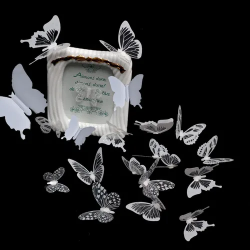 Miniatura 7 de Ewong Decoración de pared de mariposa 3D – 66 piezas de decoración de mariposa blanca para tartas – Calcomanía de pared extraíble impermeable