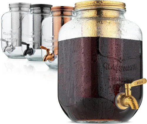 Miniatura 9 de BTAT - Cafetera de café frío de 1 galón, jarra de vidrio grueso con filtro de acero inoxidable, tapa y espiga, cafetera de café helado y té solar