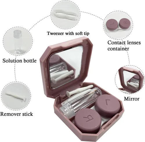 Miniatura 4 de Estuche para lentes de contacto, kit de viaje a prueba de fugas, herramienta para quitar lentes de contacto con botella de solución de espejo