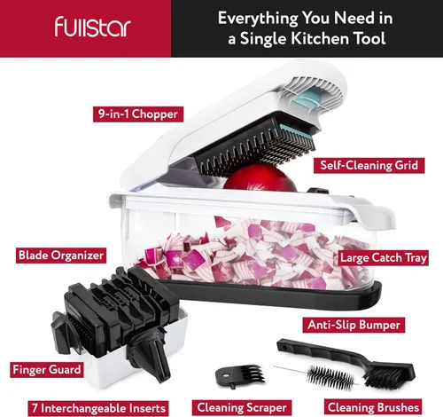 Miniatura 3 de Fullstar Picador de verduras - Picador de alimentos con recipiente, espiralizador, cortador de huevos y exprimidor - Artículos esenciales