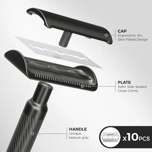 Miniatura 3 de ZOMCHI Maquinilla de afeitar de seguridad para hombres con 10 cuchillas de afeitar de seguridad, nueva versión 2.0 de metal reutilizable