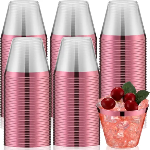 Lounsweer 100 Piezas Vasos de Plástico con Borde de 9oz, Copas de Cóctel Transparentes para Bodas, Copas de Vino Desechables de Servicio Pesado para