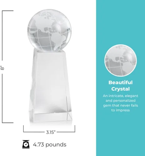 Miniatura 4 de Trofeo grabado – Cristal ejecutivo – Globo señorial en base rectangular – Viene en caja de regalo – Premio para empleados Globe Tower