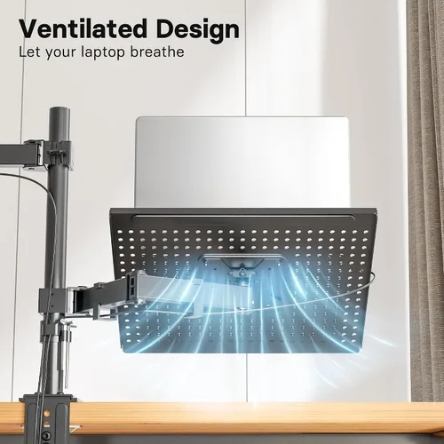 Miniatura 7 de Redbat Soporte de montaje para monitor y portátil, brazo de monitor totalmente ajustable con bandeja ventilada para pantallas LCD de 13" a 32
