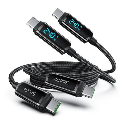 Miniatura 18 de SOOPII Cable USB C a USB C de 100 W, cable trenzado tipo C de nailon de 1 pie con pantalla LED para iPhone 15/15 Pro/15 Plus/15 Pro Max, MacBook