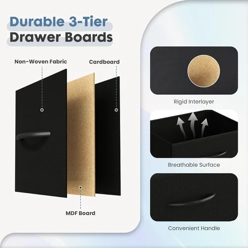 Miniatura 7 de DUMOS - Cómoda para TV con 8 cajones de tela, cómoda, color negro APP Control LED Lights and Type-C Charging Station, Fabric Storage Tower TV