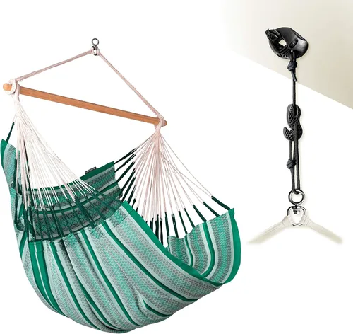 Miniatura 16 de La Siesta® XL King Habana - Hamaca colgante de algodón, para interiores y exteriores, silla colgante bohemia para dormitorio, patio, máximo 355