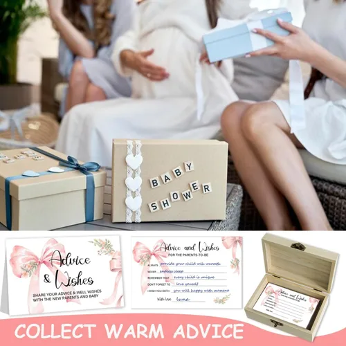 Miniatura 4 de 50 tarjetas de consejos de baby shower con lazo rosa para juegos de baby shower, consejos de lazo y tarjetas de deseos para padres nuevos