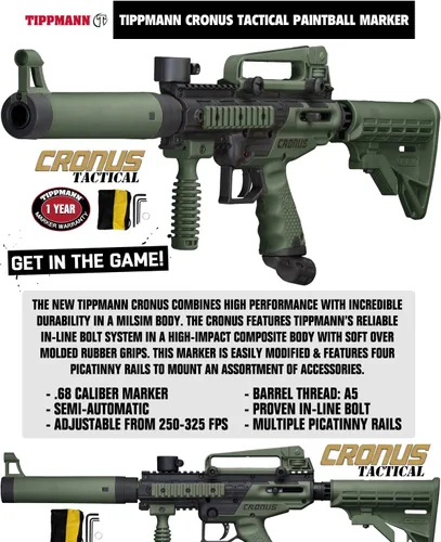 Miniatura 2 de Maddog Tippmann Cronus Tactical Protective Paintball Gun Marker Starter Package Oliva