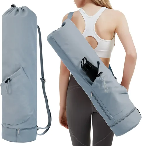 sportsnew Bolsa para esterilla de yoga con bolsillo para botella de agua y bolsillo inferior para artículos mojados, bolsa de transporte para Gris