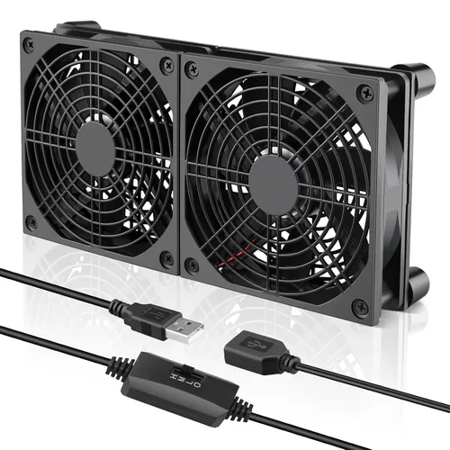 Miniatura 9 de GDSTIME Enfriador de ventilador silencioso con control de 3 velocidades, L/M/H, CC 5 V alimentado por USB dual 4.724 in ventilador de caja