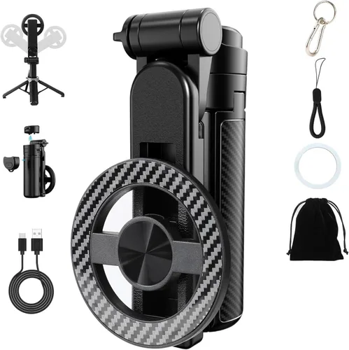 Trípode magnético para selfie stick universal con rotación de 360° 4 en 1 con control remoto inalámbrico, trípode Mag extensible portátil, para