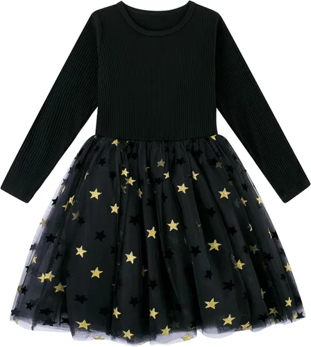 Vestidos de manga larga tutú para niña, vestido de tul esponjoso para otoño, invierno, rosa y negro, vestidos de 4 a 8 años