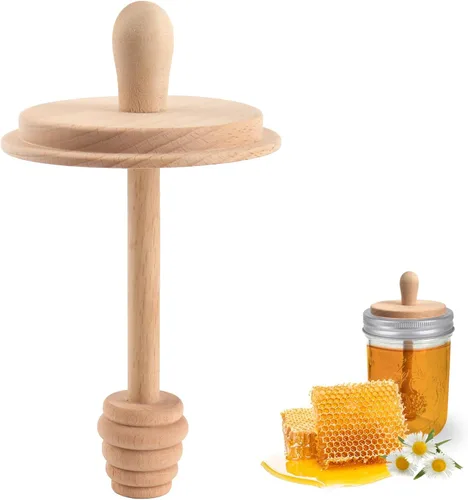 Miniatura 11 de Sun3drucker Juego de tarros de madera para miel con tapas, palo de madera para tarros de boca regular, tapas de panal de miel para boca regular