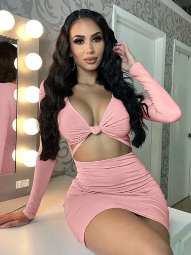 Miniatura 2 de XXTAXN - Vestido corto sexy para mujer con cuello en V profundo y manga larga