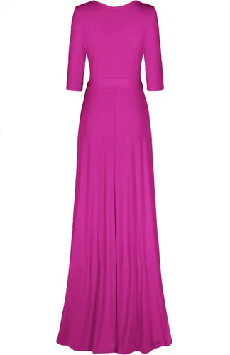 Miniatura 2 de Bon Rosy maxi vestido ceñido de mangas 34 y escote en V liso para mujer