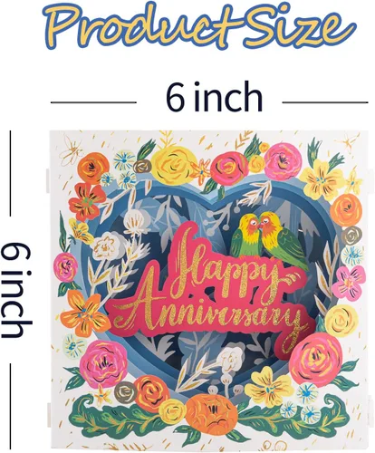 Miniatura 2 de Tarjeta de felicitación de feliz aniversario, tarjeta de aniversario de tortolitos 3D, caja de flores mostrable, tarjeta de aniversario desplegable