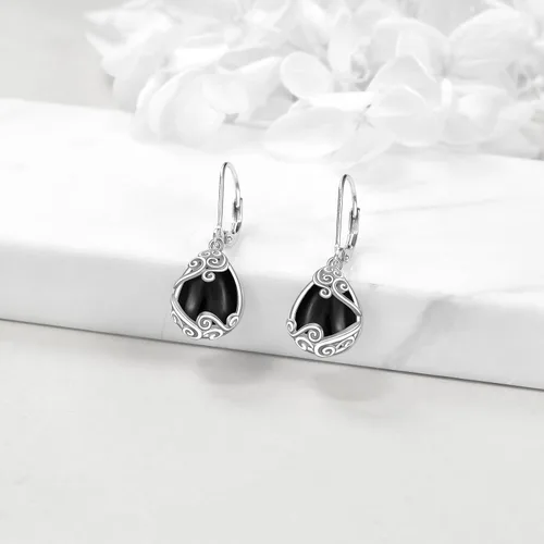 Miniatura 243 de Aretes colgantes con forma de lágrima de filigrana de piedra lunar de plata de ley 925 con cierre de palanca para mujer, regalos de joyería