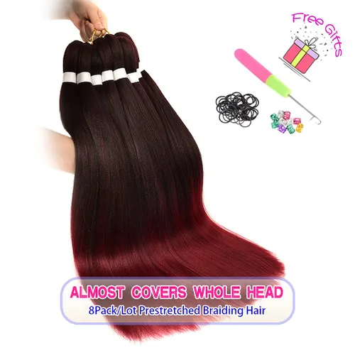 Miniatura 6 de Paquete de 8 extensiones de cabello trenzado Ombre preestirado de 26 pulgadas, 100g/paquete, extensiones de cabello trenzado preestirado premium