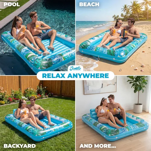 Miniatura 4 de JAMBO Flotador inflable para tumbona de piscina, 70 x 47 pulgadas, flotador de piscina con almohada, balsa de salón de agua, flotador de piscina