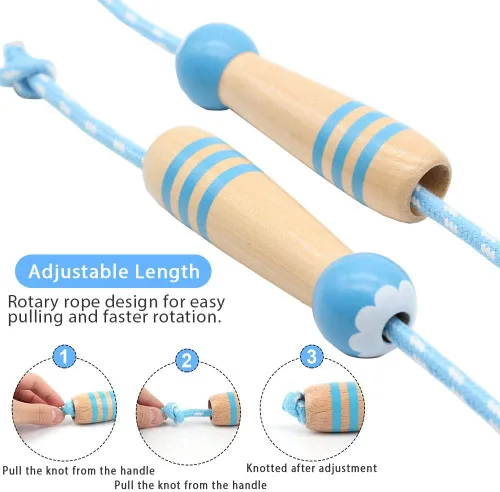 Miniatura 2 de Cuerda de Saltar para Niños, Cuerda de Saltar Ajustable de 7 Pies de Algodón con Mango de Madera para Niños y Niñas, Ejercicio al Aire Libre