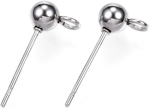 Miniatura 17 de Craftdady 40 aretes redondos de acero inoxidable de 0.669 x 0.354 in con lazo de 0.039 in para hacer joyas de aretes