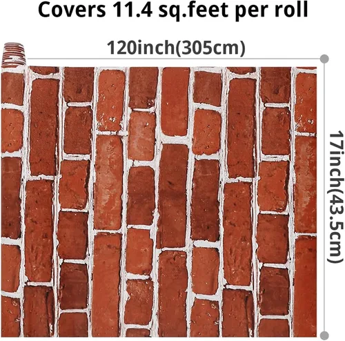 Miniatura 3 de Arthome - Papel tapiz de ladrillo autoadhesivo de 17 x 120 pulgadas, impermeable, para dormitorio, sala de estar, chimenea, escalera, decoración