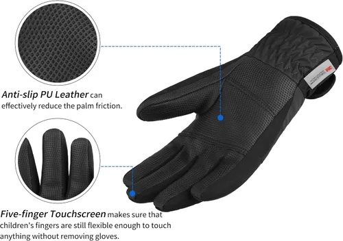 Miniatura 4 de Achiou Guantes de esquí para niños, guantes de nieve impermeables de invierno para niños, guantes de snowboard cálidos para pantalla táctil