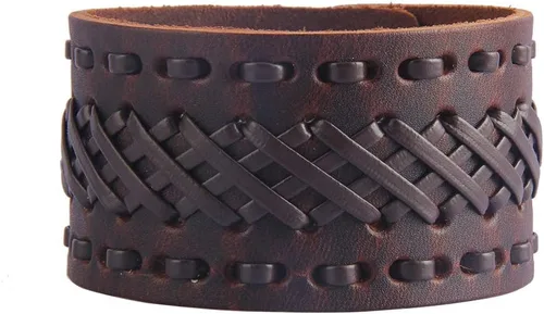 Miniatura 73 de Jeilwiy Pulseras de cuero punk para hombres, pulseras hechas a mano, brazalete ancho, joyería trenzada, color negro y marrón, ajustable, regalos