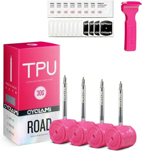 Tubos interiores de TPU de 700 x 18-32C, tubos interiores mejorados, ultraligeros de 1.06 onzas (1.06 oz), con válvula de metal Presta de