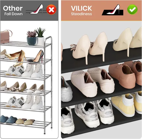 Miniatura 6 de VILICK Zapatero para armario, organizador de zapatos, ahorro de espacio para 12-15 pares de estantes de zapatos con gancho, organizador de zapatos