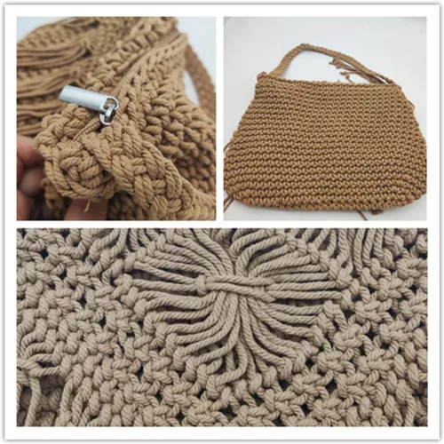 Miniatura 5 de Bolso de hombro de algodón hecho a mano para mujer, con solapa, con flecos, con borlas, tejido a mano, bohemio