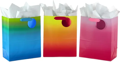 Hallmark Surtido de bolsas de regalo grandes de 13 pulgadas con papel de seda, paquete de 3 (colorido degradado) para el día de San Valentín, Ombre
