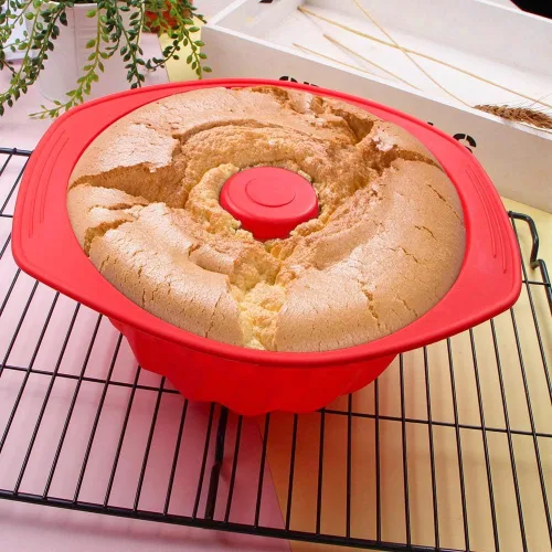 Miniatura 3 de Webake Molde de silicona acanalada Pan antiadherente Kugelhopf Cake Molde de silicona de 9 pulgadas para horno - rojo
