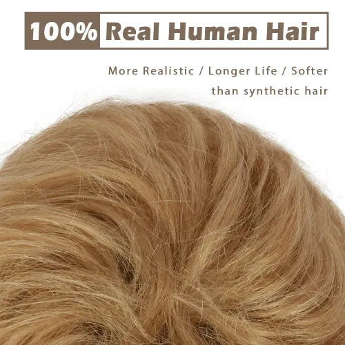 Miniatura 2 de BARSDAR Extensión de moño 100% humano – Cabello humano real rubio desordenado moño coletero para mujer – Extensiones elásticas onduladas