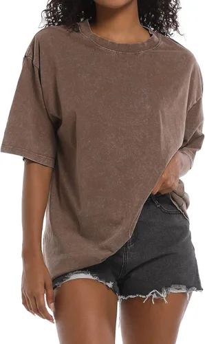 BINTEHGS Camisetas vintage grunge de gran tamaño para mujeres, manga corta, algodón, casuales, holgadas, para adolescentes, modernas, cuello