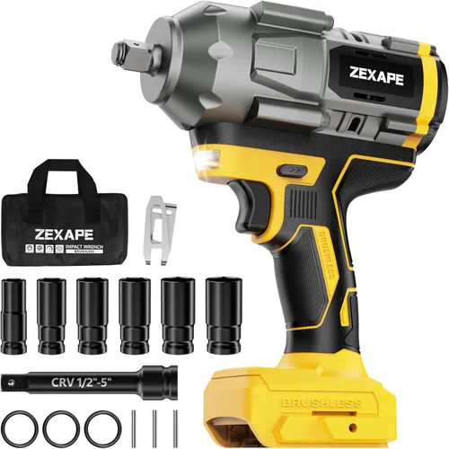 Llave de impacto inalámbrica de 1/2 pulgada para batería Dewalt, llave de impacto de 1360 N.m (950 pies-libras) Pistola de impacto eléctrica sin
