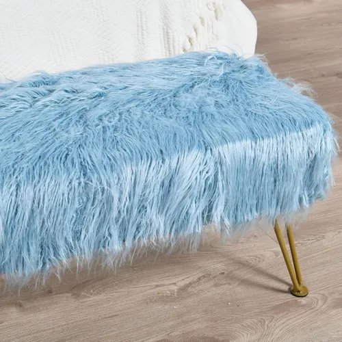 Miniatura 6 de Banco otomano de piel sintética de felpa suave azul para entrada, reposapiés peludo, 46 x 16 x 17 pulgadas, banco largo resistente para dormitorio
