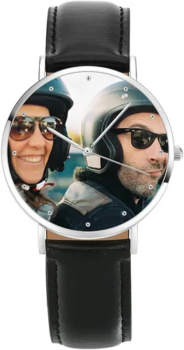Soufeel - Reloj de pulsera personalizable para hombre y mujer, con grabado personalizado, de piel, regalo personalizado de cumpleaños para padre,
