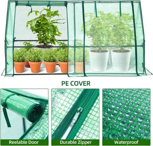 Miniatura 2 de Ohuhu Mini invernadero portátil, invernaderos de 71 x 36 x 36 pulgadas para exteriores con puertas dobles grandes con cremallera y estacas de Verde