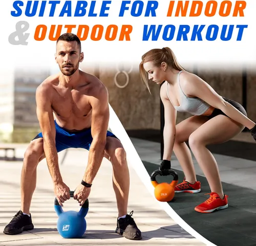 Miniatura 6 de RitFit Pesa rusa de hierro fundido sólido con revestimiento de neopreno, 5, 10, 15, 20, 25, 30, 35, 40, 45, 50 libras, ideal para entrenamiento