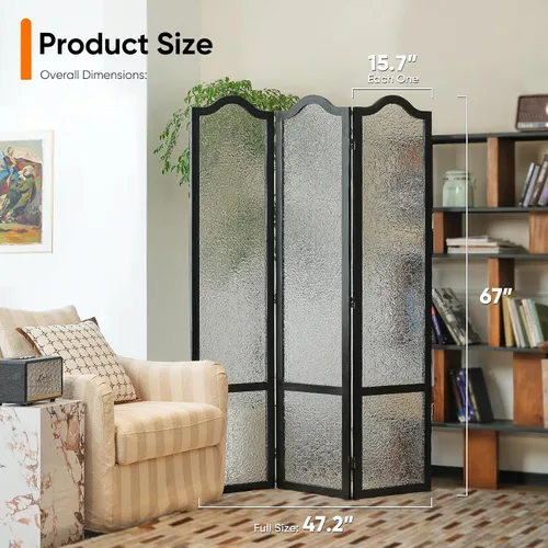 Miniatura 2 de JOSTYLE Divisor de habitación acrílico, pantalla de privacidad plegable para oficina y loft, 3 paneles de división moderna de habitación, vidrio